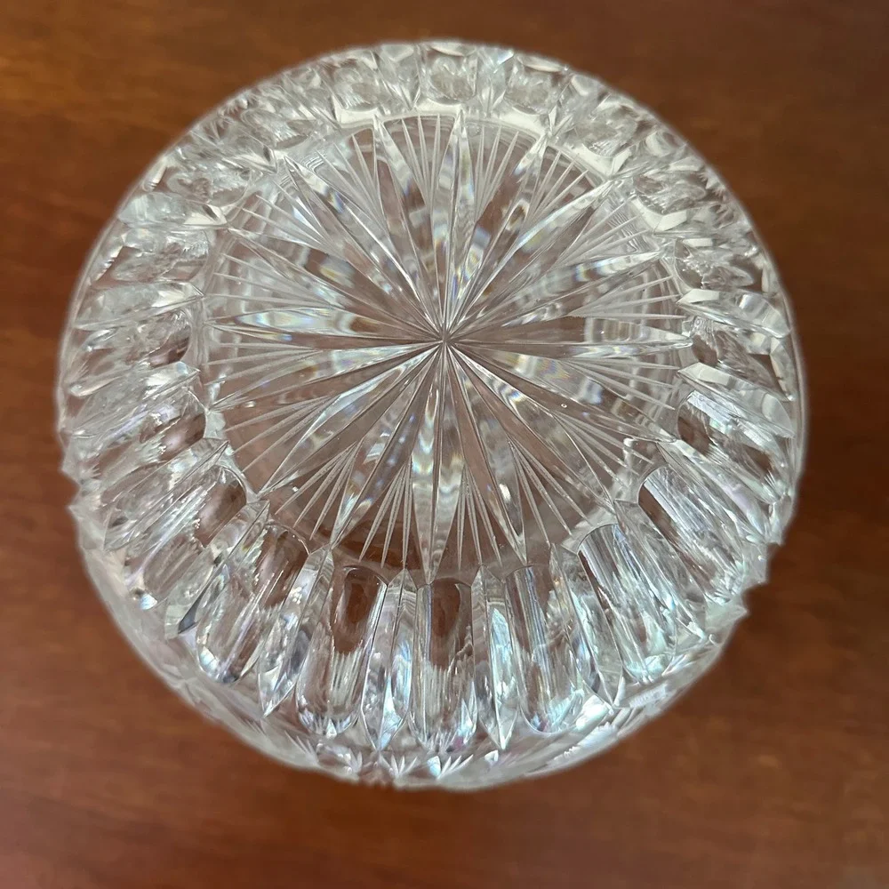 Crystal Frosted Floral Etched Cut Glass Clear Rose Bowl Vase Vintage Cottagecore